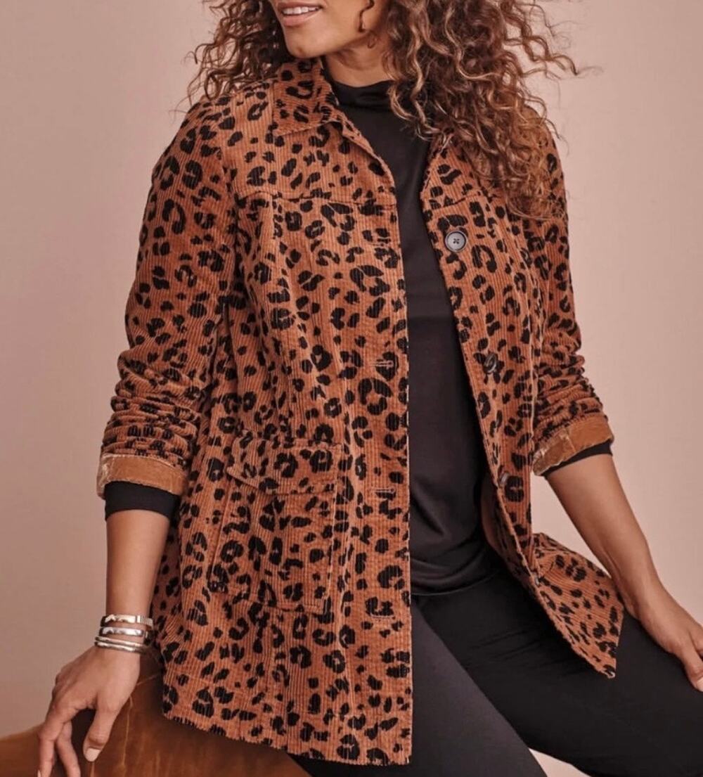 J Jill Corduroy Leopard Print Jacket Women’s 2X Animal Print Shacket Fall Staple